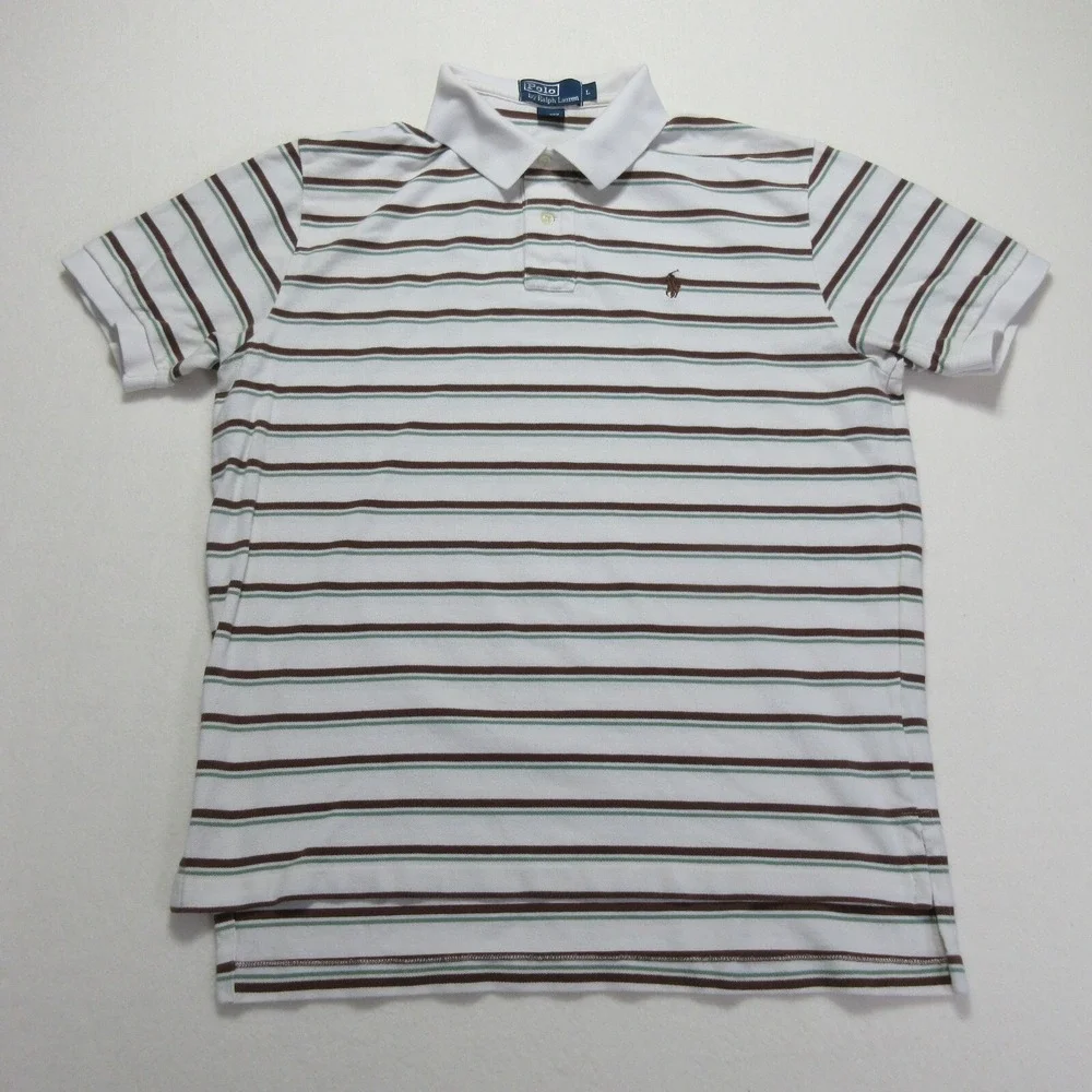Polo‎ Ralph Lauren Shirt Mens Large Golf Polo Cotton Striped Casual Golf Rugby